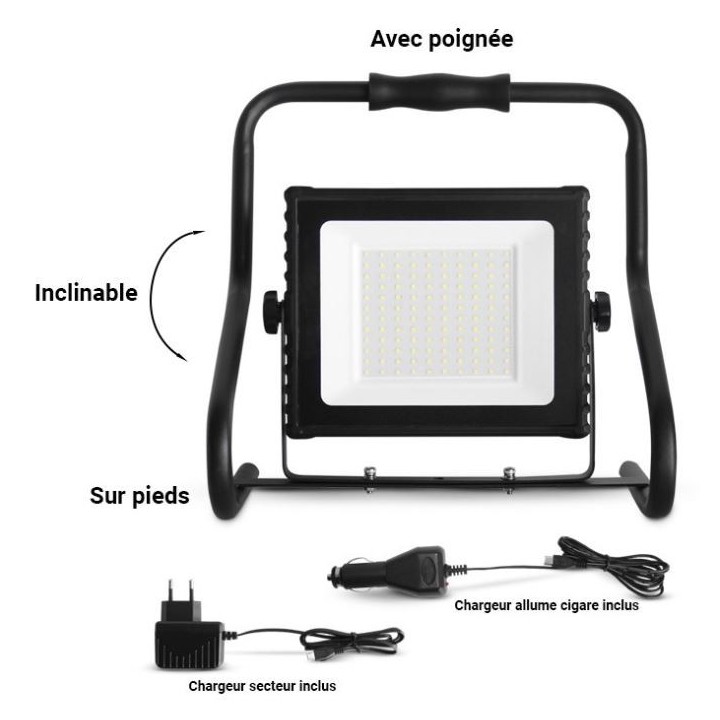 Miidex Lighting - Projecteur LED Portatif Orientable 10W 6000K - Réf : 100510