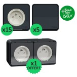 Schneider Probox Mureva Styl - Lot de 15 prises + 5 va-et-vient + 1 double prise OFFERTE - Anthracite - Réf : PBX0005
