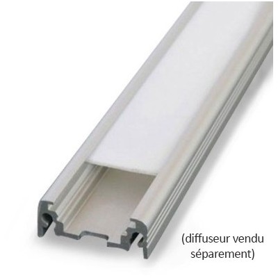 Miidex - Profilé Plat Aluminium Brut 1m pour bandeaux LED 14.4mm - Réf : 9881