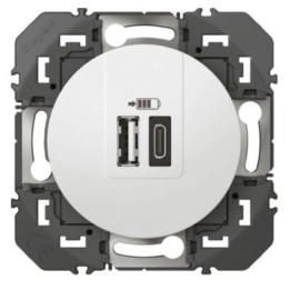 Legrand - Double chargeur USB 1 TypeA + 1 TypeC dooxie 3A finition blanc - Réf : 600349