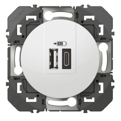 Legrand - Double chargeur USB 1 TypeA + 1 TypeC dooxie 3A finition blanc - Réf : 600349