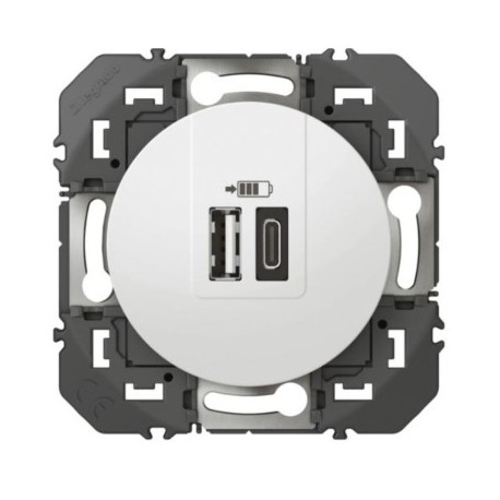 Legrand - Double chargeur USB 1 TypeA + 1 TypeC dooxie 3A finition blanc - Réf : 600349