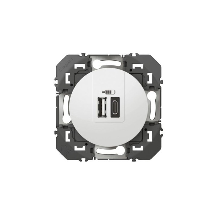 Legrand - Double chargeur USB 1 TypeA + 1 TypeC dooxie 3A finition blanc - Réf : 600349