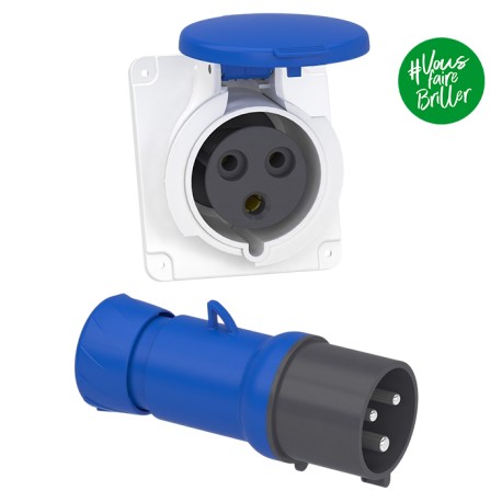 Schneider Mureva - Fiche et Prise industrielles 32 A - 2P+T - 200..250 V - Connexion vis - IP44 - Réf : PKE32M423-P