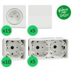 Schneider Mureva Styl - Lot de 15 prises + 5 va-et-vient + 10 cadres 1 poste + 5 boîtes 2 postes - Blanc - Réf: PBX0009