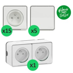 Schneider Probox Mureva Styl - Lot de 15 prises + 5 va-et-vient + 1 prise double - blanc - Réf : PBX0003