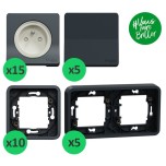 Schneider Mureva Styl - Lot de 15 prises + 5 va-et-vient + 10 cadres 1 poste + 5 cadres 2 postes - Réf : PBX0006