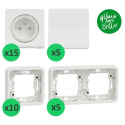 Schneider Mureva Styl - Lot de 15 prises + 5 va-et-vient + 10 cadres 1 poste + 5 cadres 2 postes - Blanc - Réf : PBX0008