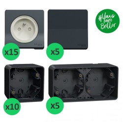 Schneider Mureva Styl - Lot de 15 prises + 5 va-et-vient + 10 boîtes 1 poste + 5 boîtes 2 postes - Réf : PBX0007