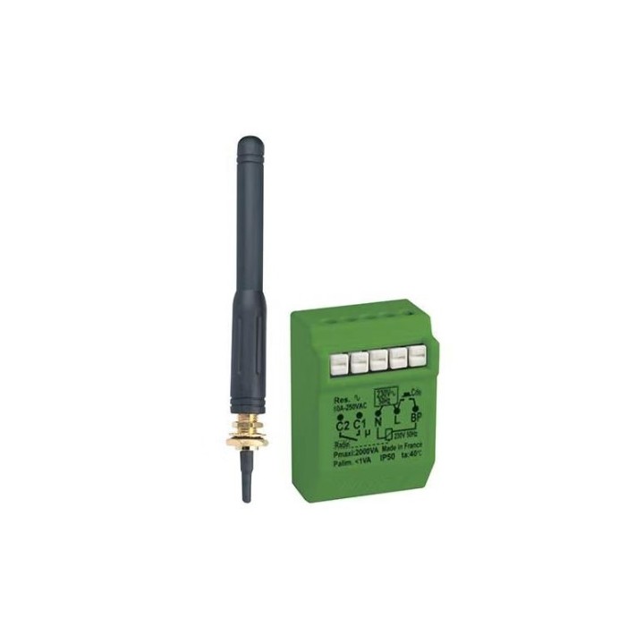 Yokis - Télérupteur 10A 500VA micromodule encastré radio avec antenne extérieure - Code article : 5454463 - Réf : MTR2000ERPX