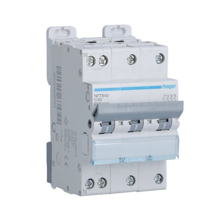 Hager - Disjoncteur 3P+N 6-10kA courbe C - 40A 3 modules - Réf : NFT840
