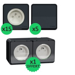 Schneider Probox Mureva Styl - Lot de 15 prises + 5 va-et-vient + 1 double prise OFFERTE - Saillie - Anthracite - Réf : PBX0005