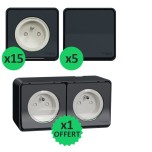 Schneider Probox Mureva Styl - Lot de 15 prises + 5 va-et-vient + 1 double prise OFFERTE - Saillie - Anthracite - Réf : PBX0005