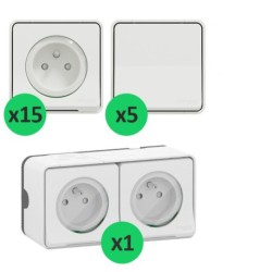 Schneider Probox Mureva Styl - Lot de 15 prises + 5 va-et-vient + 1 prise double - Saillie - Blanc - Réf : PBX0003