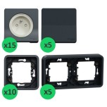 Schneider Mureva Styl - Lot 15 prises +5 va-et-vient +10 cadres 1 poste +5 cadres 2 postes -Encastrés -Anthracite - Réf: PBX0006