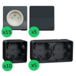 Schneider Mureva Styl - Lot 15 prises + 5 va-et-vient + 10 boîtes 1 poste +5 boîtes 2 postes -Saillie -Anthracite - Réf: PBX0007