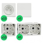 Schneider Mureva Styl - Lot de 15 prises + 5 va-et-vient + 10 boîtes 1 poste + 5 boîtes 2 postes - Saillie -Blanc - Réf: PBX0009
