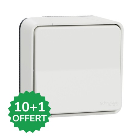 Schneider Mureva Styl - Lot de 11 Va et vient complet saillie dont 1 OFFERT - IP55 - connexion auto - blanc - Réf : PBX0012