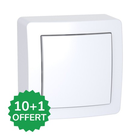 Schneider Alréa - Lot de 11 Va et vient simple allumage dont 1 OFFERT - saillie - Blanc polaire - Réf : PBX0014