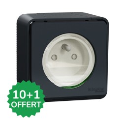 Schneider Mureva Styl - Lot de 11 Prises de courant 2P+T saillies dont 1 OFFERTE - Gris - Complet - IP55 - Réf : PBX0018