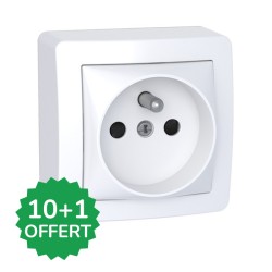 Schneider Alréa - Lot de 11 Prises de courant 2P+T saillies dont 1 OFFERTE - Blanc polaire - 16A à 250V CA - Réf : PBX0019