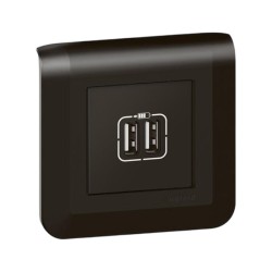 Legrand Mosaic - Chargeur 2 USB Type-A Complet  - 2,4A 12W 2 modules - Noir mat - Support vis - Réf : 079194L-P