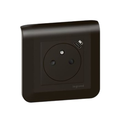 Legrand Mosaic - Prise 2P+T avec chargeur Type-C Complet à griffes - 2 modules - Noir mat - Réf : 099449
