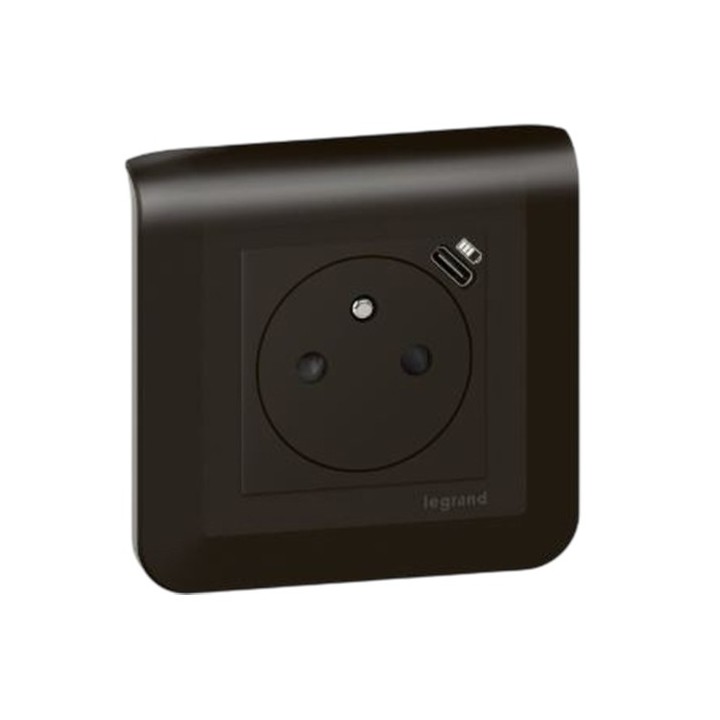 Legrand Mosaic - Prise 2P+T avec chargeur Type-C Complet à griffes - 2 modules - Noir mat - Réf : 099449