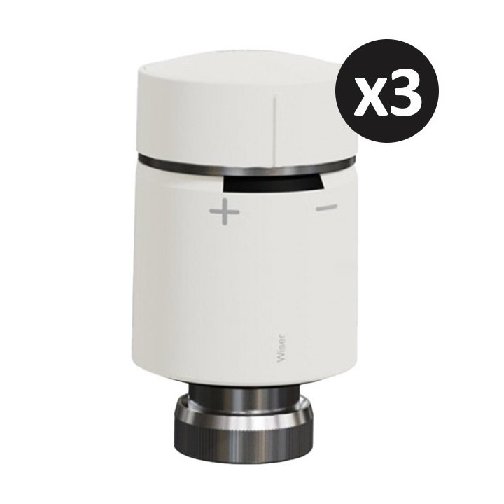 Schneider - Wiser - Lot de 3 têtes de vanne thermostatiques connectées - Chauffage au gaz - Réf : CCTFR6100-P