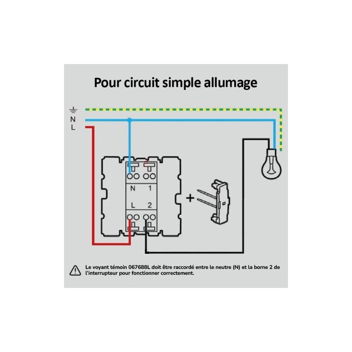 Legrand - Voyant témoin 230V phase distribuée brochable à LEDs blanches pour Mosaic - socle rouge  - Réf : 067688L