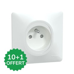 Schneider Ovalis - Lot de 11 Prises de courant 2P+T à puits dont 1 OFFERTE - 16A - Blanc - Complet - Réf : S320059(11)