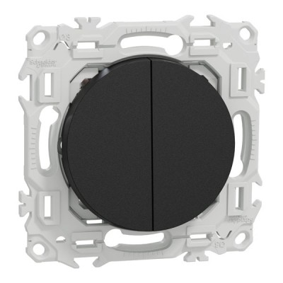 Schneider Odace - double va-et-vient ou poussoir - 10AX - noir onyx - Réf : S940214