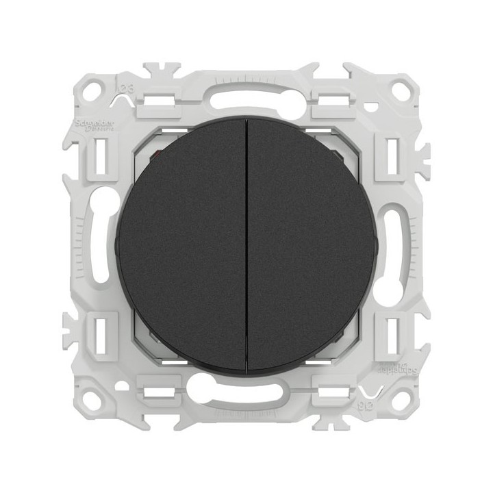 Schneider Odace - double va-et-vient ou poussoir - 10AX - noir onyx - Réf : S940214