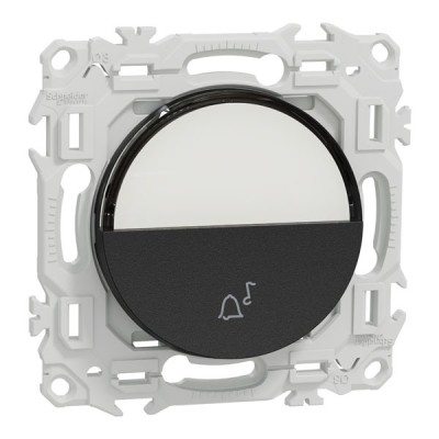 Schneider Odace - bouton-poussoir porte-étiquette - symbole carillon - noir onyx - Réf : S940246