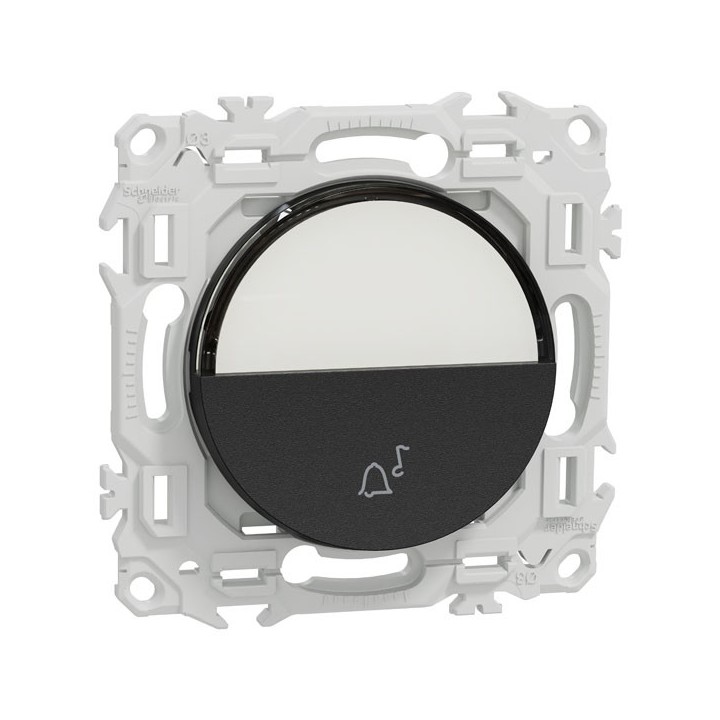 Schneider Odace - bouton-poussoir porte-étiquette - symbole carillon - noir onyx - Réf : S940246