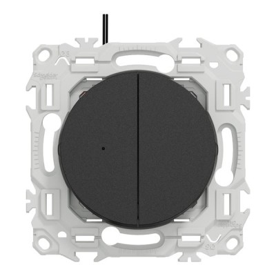 Schneider Odace - double va-et-vient ou poussoir lumineux LED 0,15mA - 10AX - noir onyx - Réf : S940273
