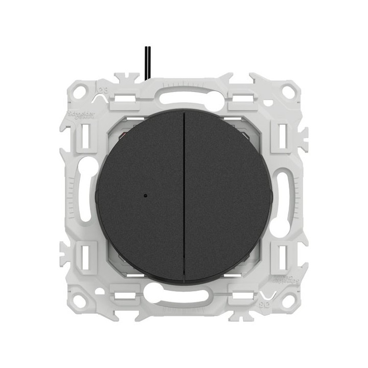 Schneider Odace - double va-et-vient ou poussoir lumineux LED 0,15mA - 10AX - noir onyx - Réf : S940273