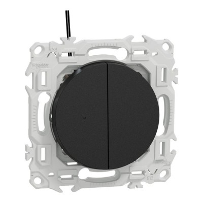 Schneider Odace - double va-et-vient ou poussoir lumineux LED 0,15mA - 10AX - noir onyx - Réf : S940273