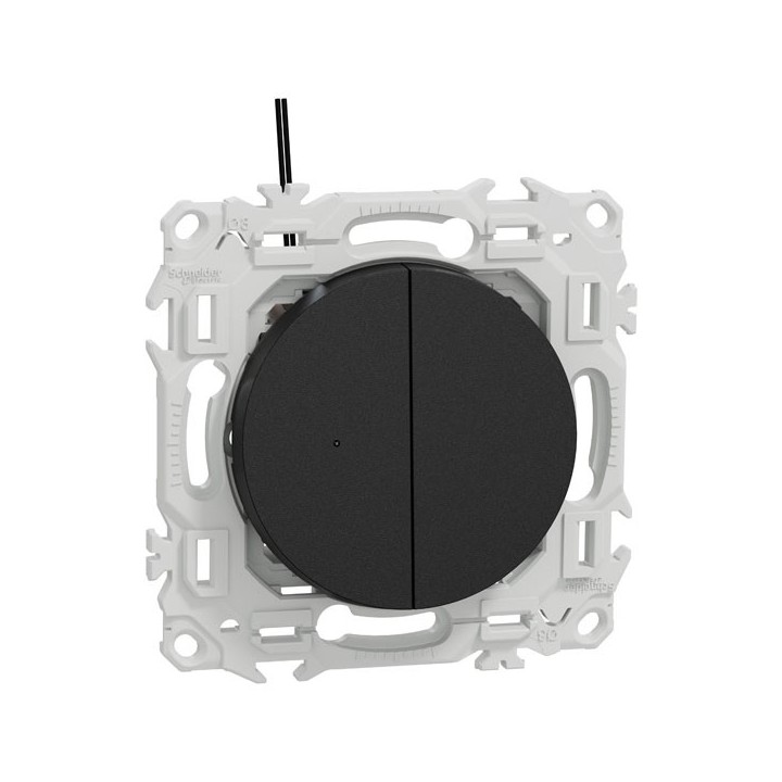Schneider Odace - double va-et-vient ou poussoir lumineux LED 0,15mA - 10AX - noir onyx - Réf : S940273