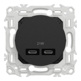 Schneider Odace - chargeur double USB type C+C - 21W Power Delivery - noir onyx - Réf : S940401
