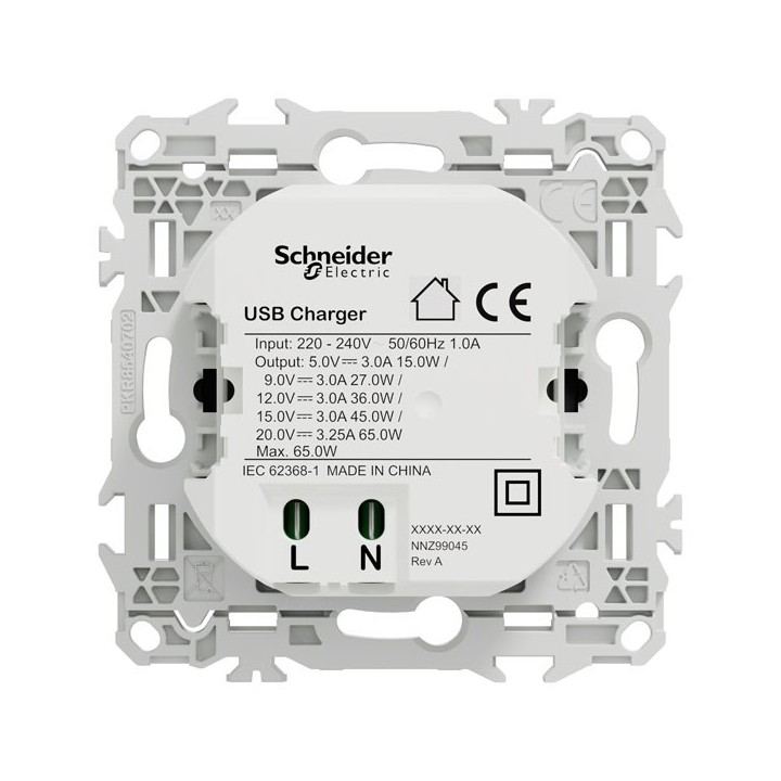 Schneider Odace - chargeur USB-C 65W - forte puissance et charge rapide - noir onyx - Réf : S940406