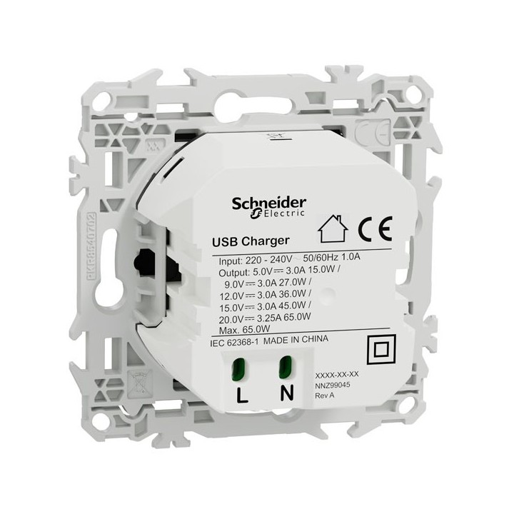 Schneider Odace - chargeur USB-C 65W - forte puissance et charge rapide - noir onyx - Réf : S940406