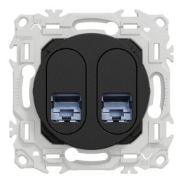 Schneider Odace - Odace - prise double RJ45 - Cat6 STP grade 2TV min à grade 3TV - noir onyx - Réf : S940486