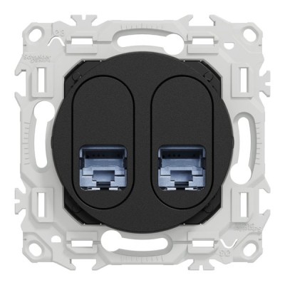 Schneider Odace - Odace - prise double RJ45 - Cat6 STP grade 2TV min à grade 3TV - noir onyx - Réf : S940486