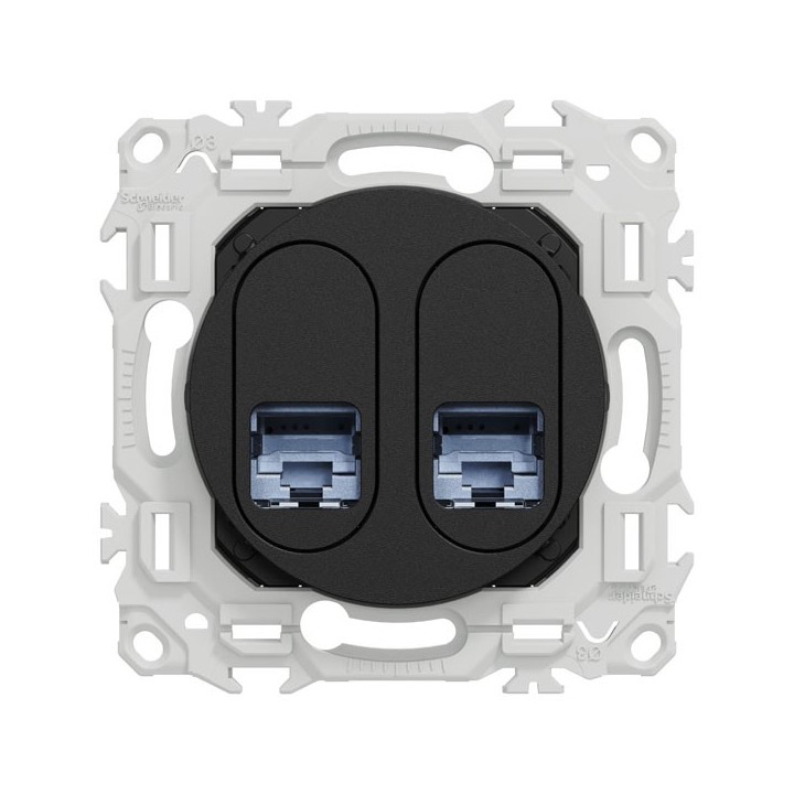 Schneider Odace - Odace - prise double RJ45 - Cat6 STP grade 2TV min à grade 3TV - noir onyx - Réf : S940486