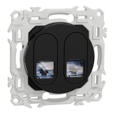 Schneider Odace - Odace - prise double RJ45 - Cat6 STP grade 2TV min à grade 3TV - noir onyx - Réf : S940486