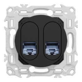 Schneider Odace - prise double RJ45 - Cat6A STP grade 3TV - noir onyx - Réf : S940487