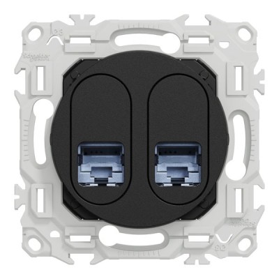 Schneider Odace - prise double RJ45 - Cat6A STP grade 3TV - noir onyx - Réf : S940487