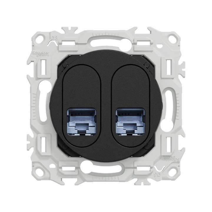 Schneider Odace - prise double RJ45 - Cat6A STP grade 3TV - noir onyx - Réf : S940487