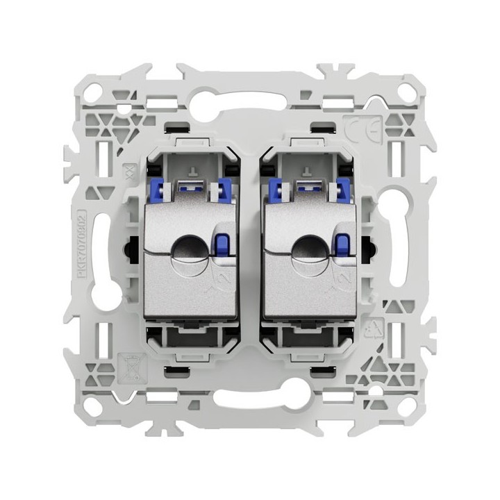 Schneider Odace - prise double RJ45 - Cat6A STP grade 3TV - noir onyx - Réf : S940487